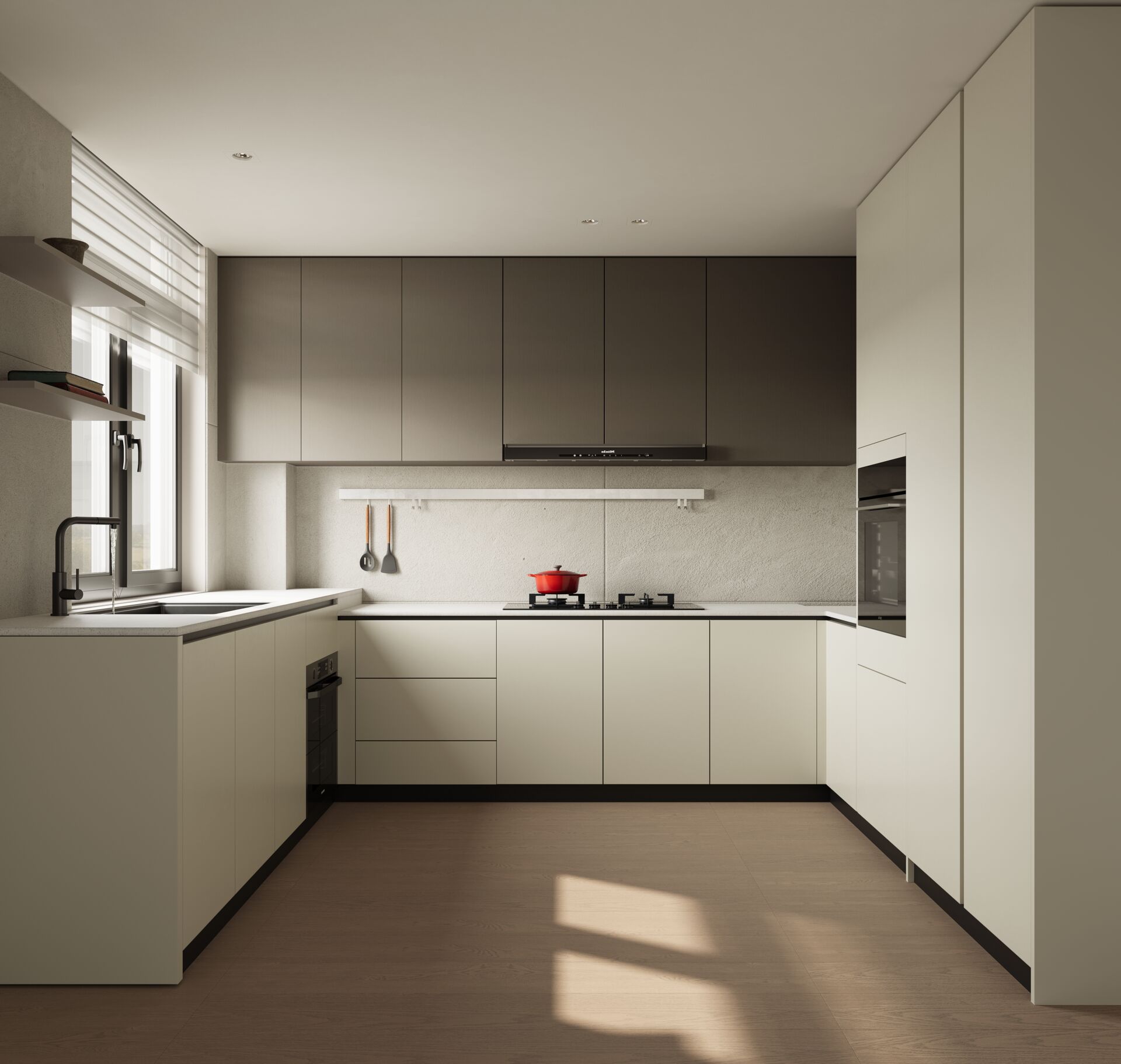 Cánh tủ bếp GoldenHome không tay nắm, dùng rãnh âm